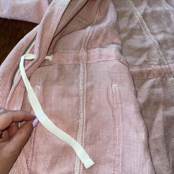 Caslon Linen Blend Red White Striped Cinch Waist Utility Jacket SZ LP Travel - Picture 7 of 12